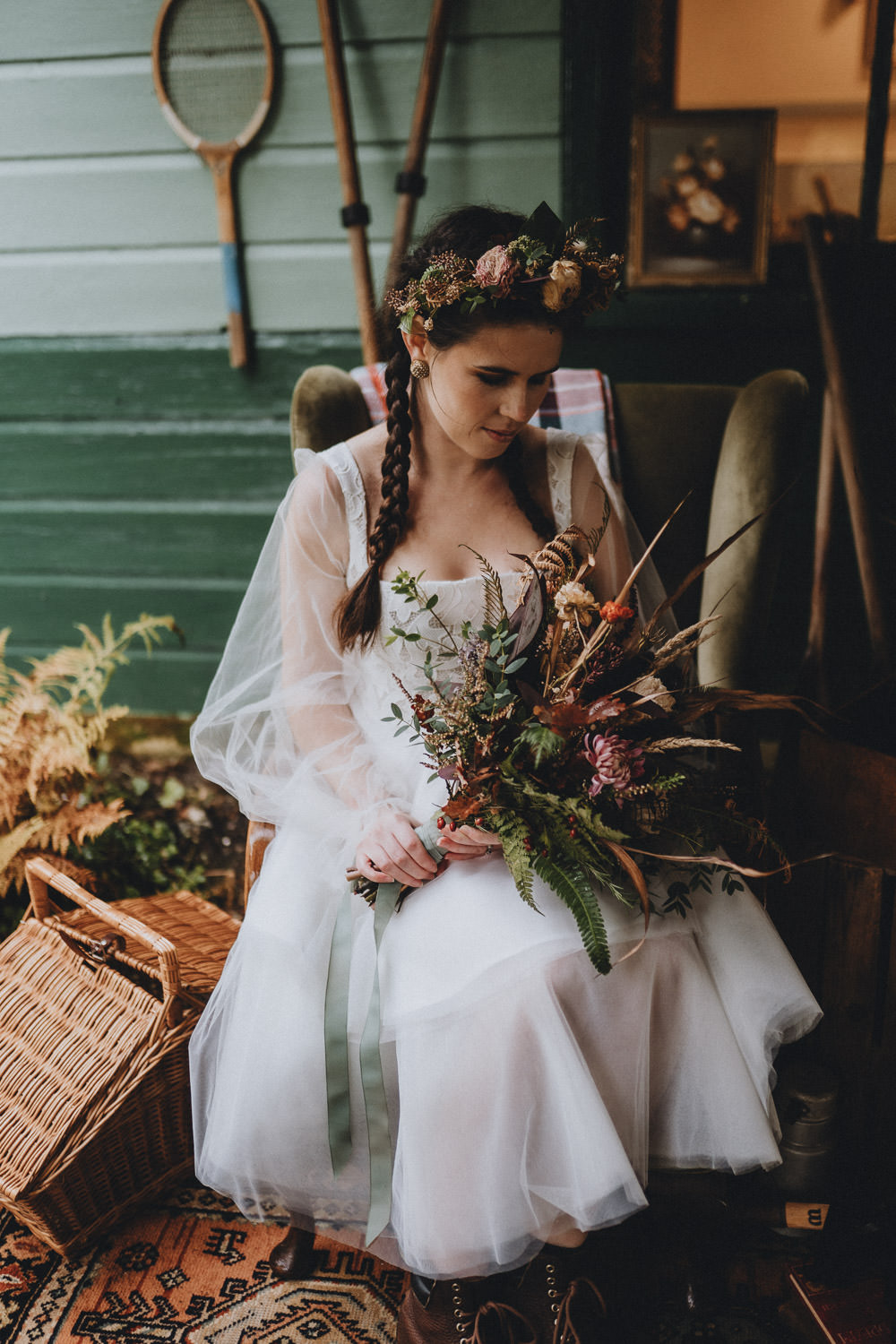 Bride Bridal Dress Gown Tulle Ruffle Sleeves Moonrise Kingdom Wedding Amelia Jane Photography
