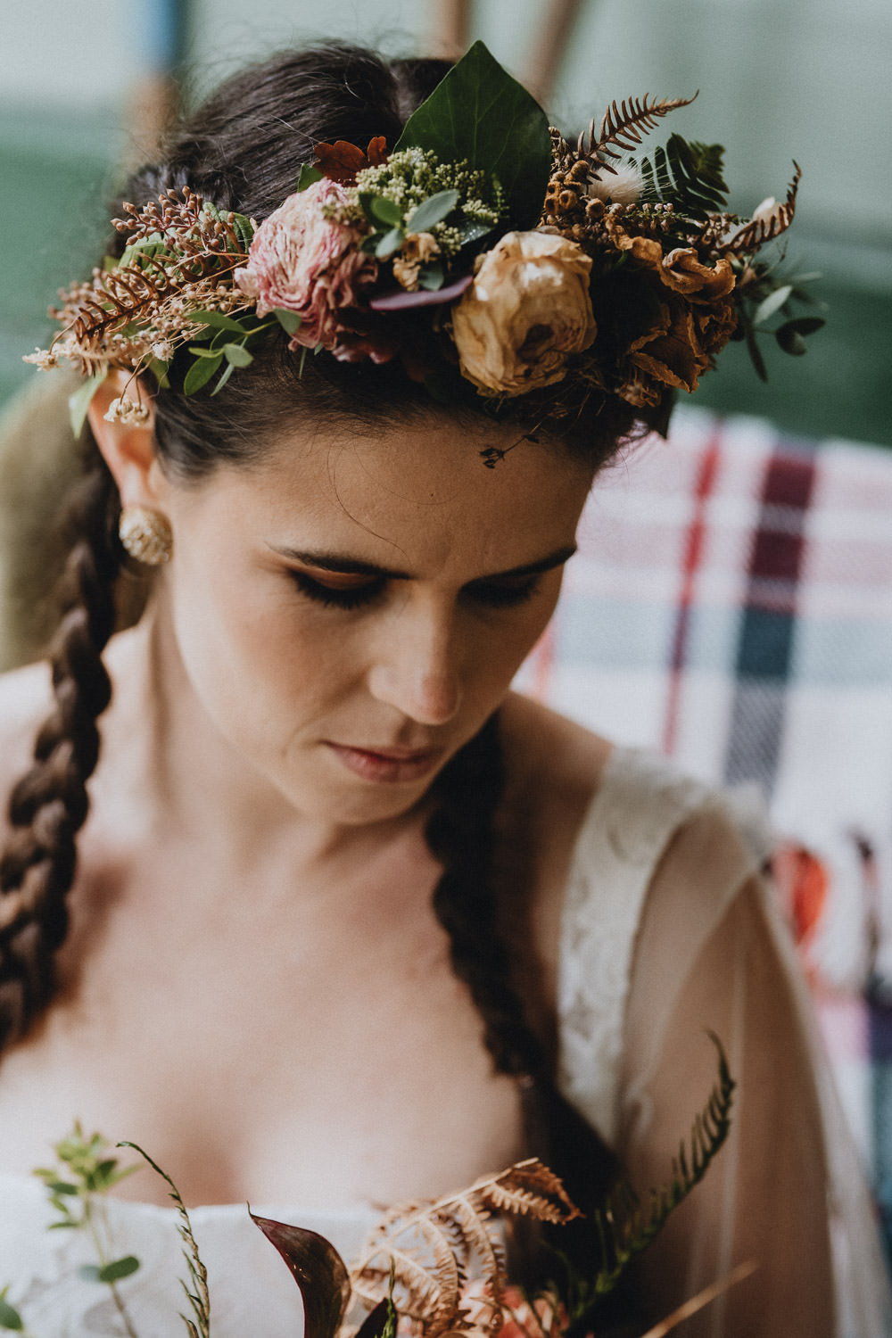 Dried Flower Crown Bride Bridal Moonrise Kingdom Wedding Amelia Jane Photography