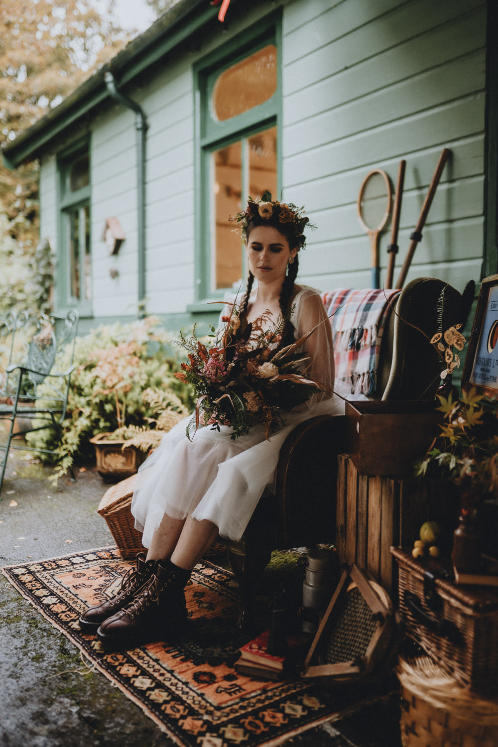 Bride Bridal Dress Gown Tulle Ruffle Sleeves Moonrise Kingdom Wedding Amelia Jane Photography