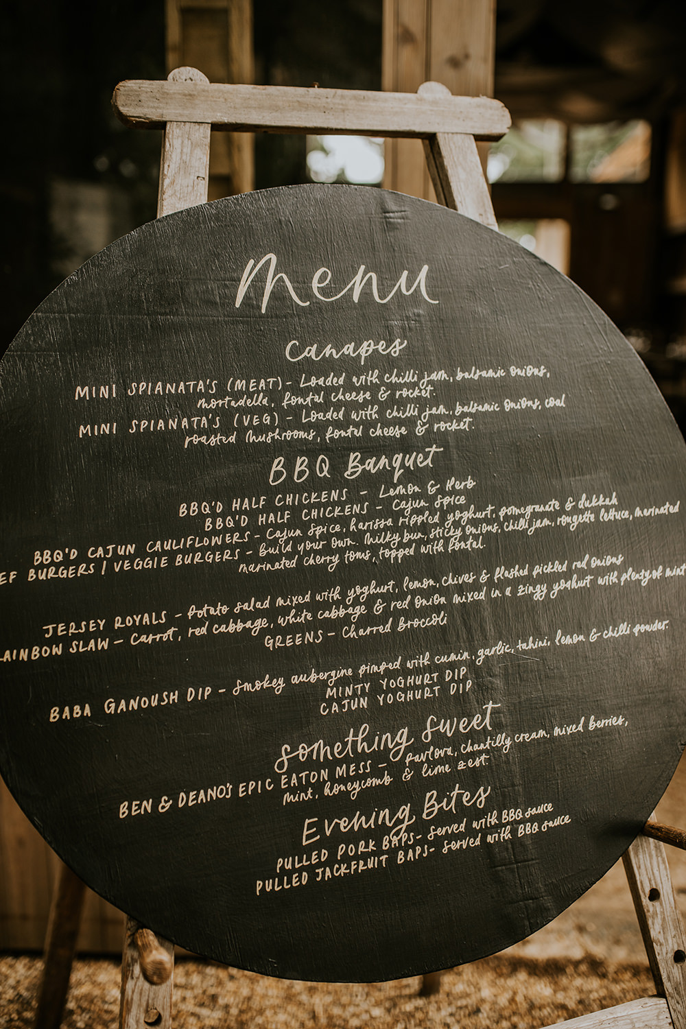 Cicle Round Black Gold Sign Menu Norfolk Barn Wedding Aurora Grey Photography
