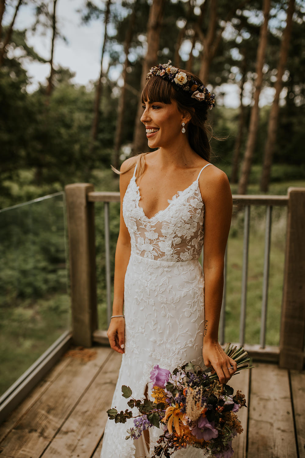 Dress Gown Bride Bridal Lace Train Split Skirt Norfolk Barn Wedding Aurora Grey Photography