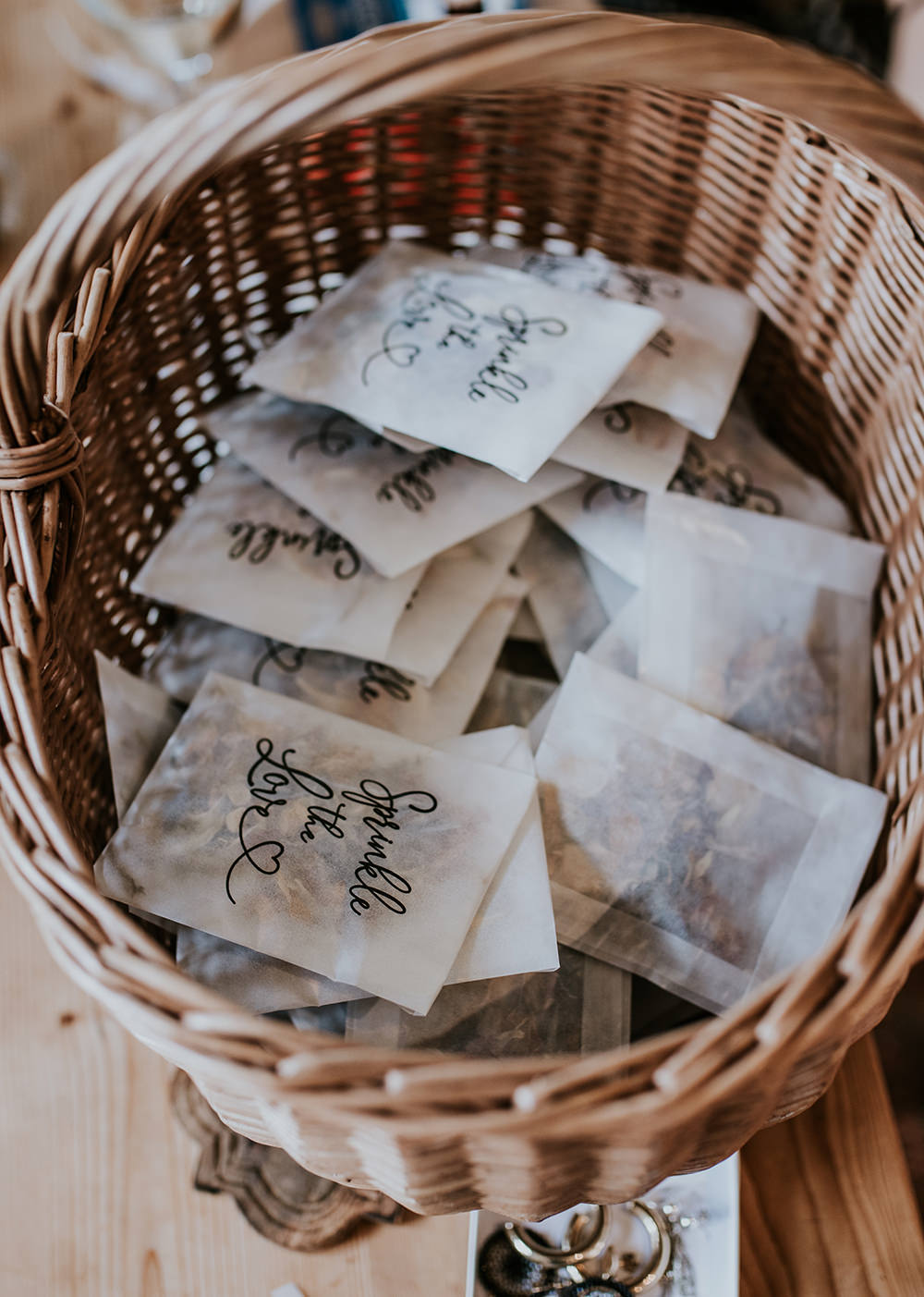 Confetti Envelopes Basket Norfolk Barn Wedding Aurora Grey Photography