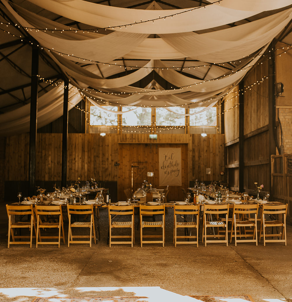Reception Drapes Decor Rustic Norfolk Barn Wedding Aurora Grey Photography