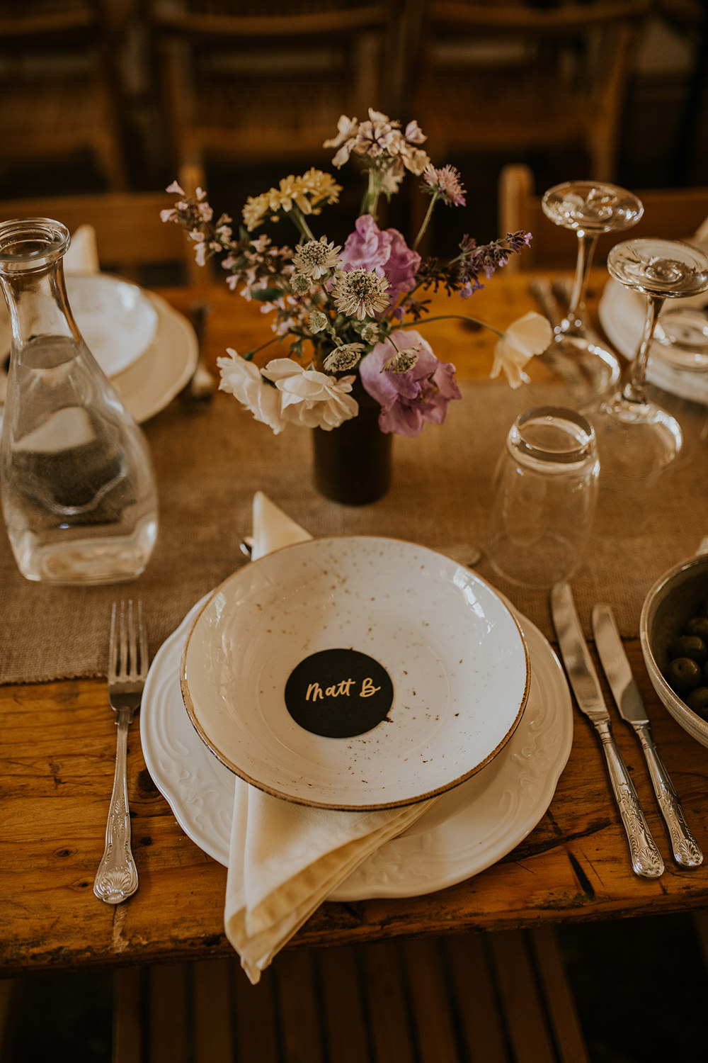 Table Decor Rustic Wooden Earthenware Napkins Flowers Norfolk Barn Wedding Aurora Grey Photography