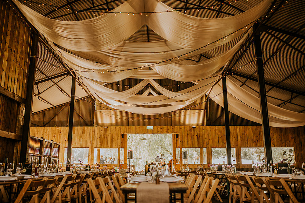 Reception Drapes Decor Rustic Norfolk Barn Wedding Aurora Grey Photography