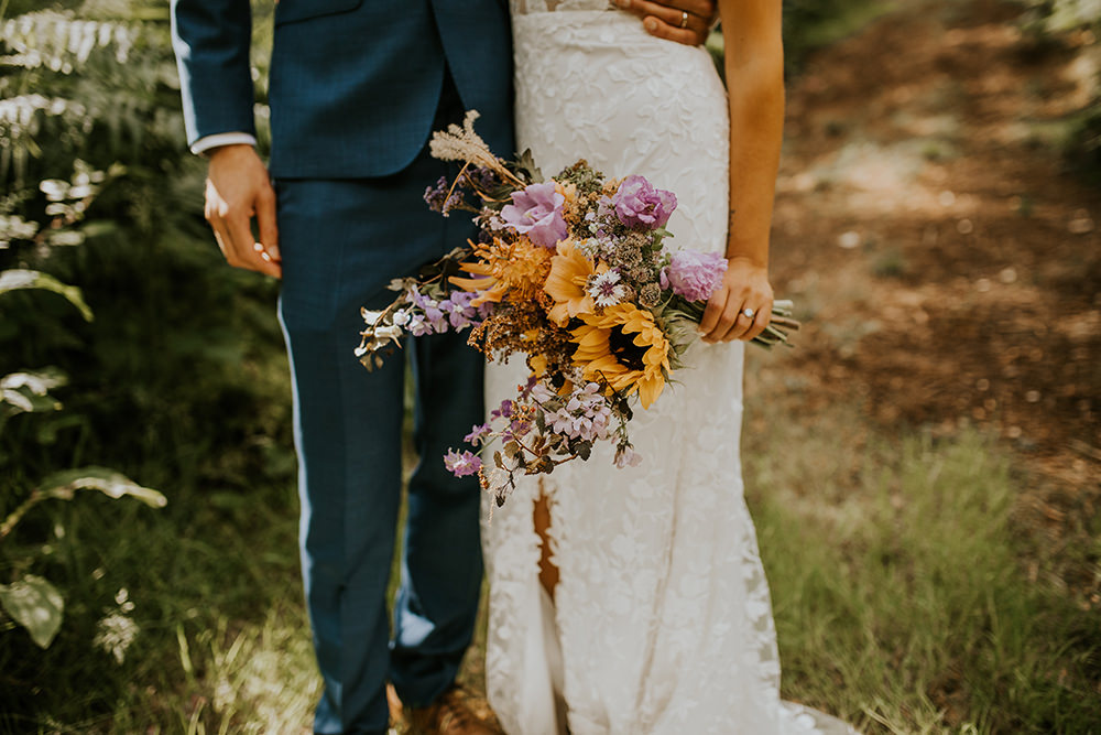 Bouquet Flowers Bride Bridal Sunflower Norfolk Barn Wedding Aurora Grey Photography