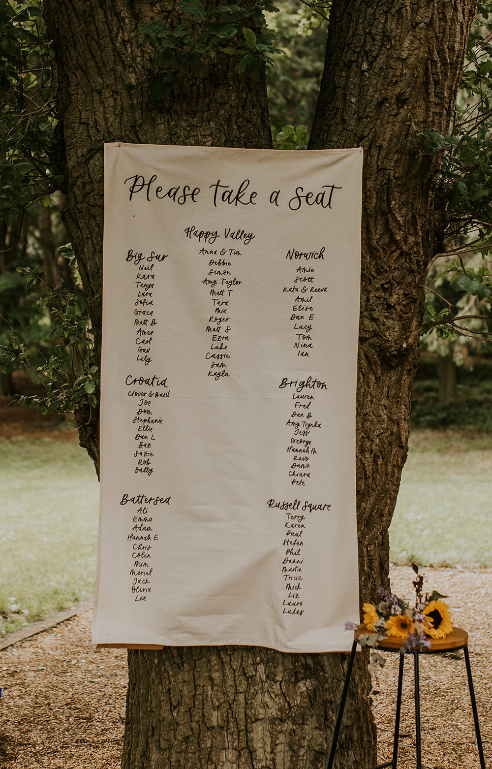Fabric Banner Seating Chart Table Plan Norfolk Barn Wedding Aurora Grey Photography
