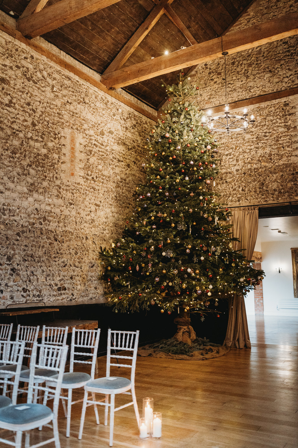 Aisle Candles Ceremony Christmas Tree Rustic Christmas Wedding ThymeLane Photography