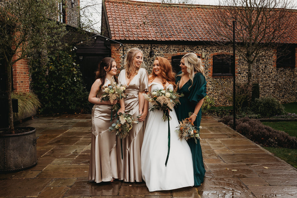 Gold Green Bridesmaids Dresses Rustic Christmas Wedding ThymeLane Photography