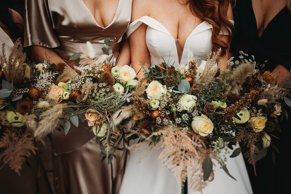 Bouquet Flowers Bride Bridal Winter Rose Greenery Rustic Christmas Wedding ThymeLane Photography