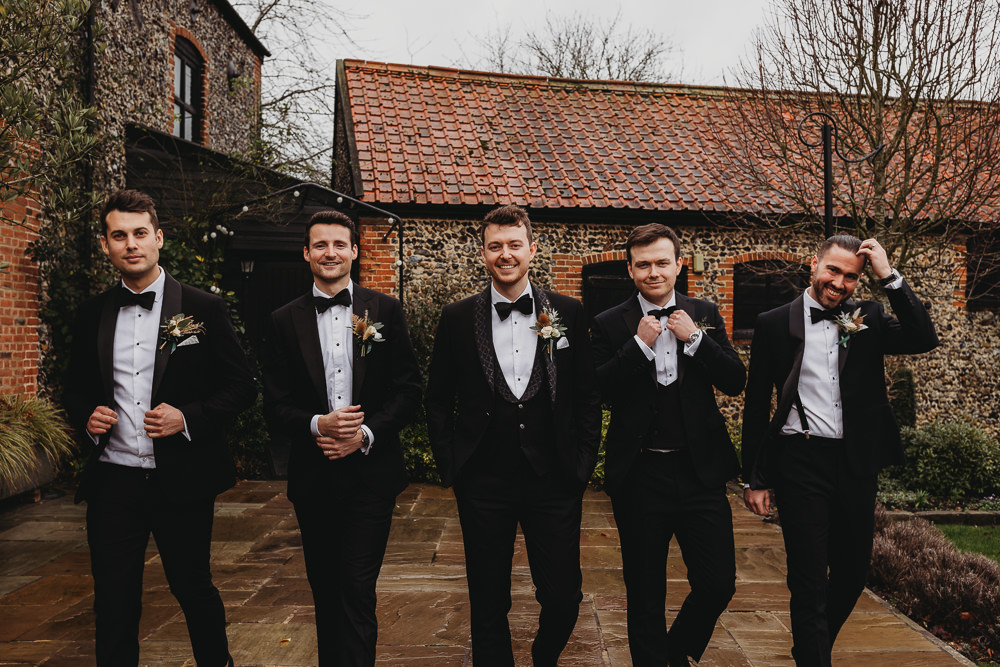 Groom Groomsmen Tuxedo Bow Tie Rustic Christmas Wedding ThymeLane Photography