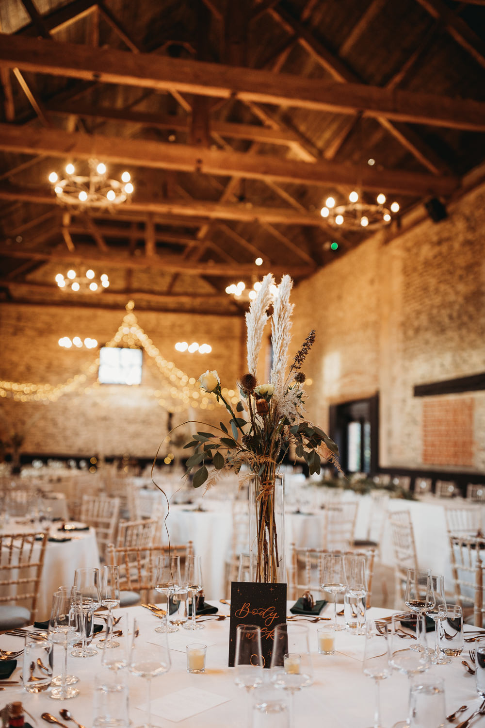 Centrepiece Flowers Decor Barn Rustic Christmas Wedding ThymeLane Photography