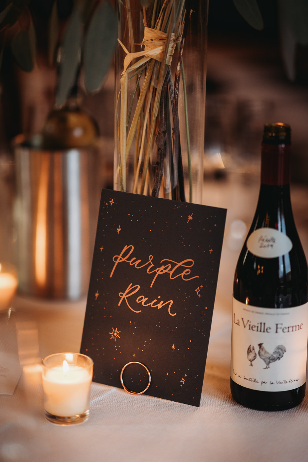 Celestial Sign Table Name Green Gold Rustic Christmas Wedding ThymeLane Photography