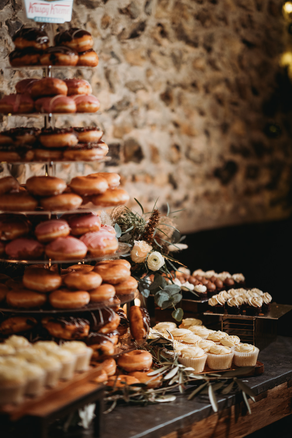 Dessert Table Donut Tower Rustic Christmas Wedding ThymeLane Photography