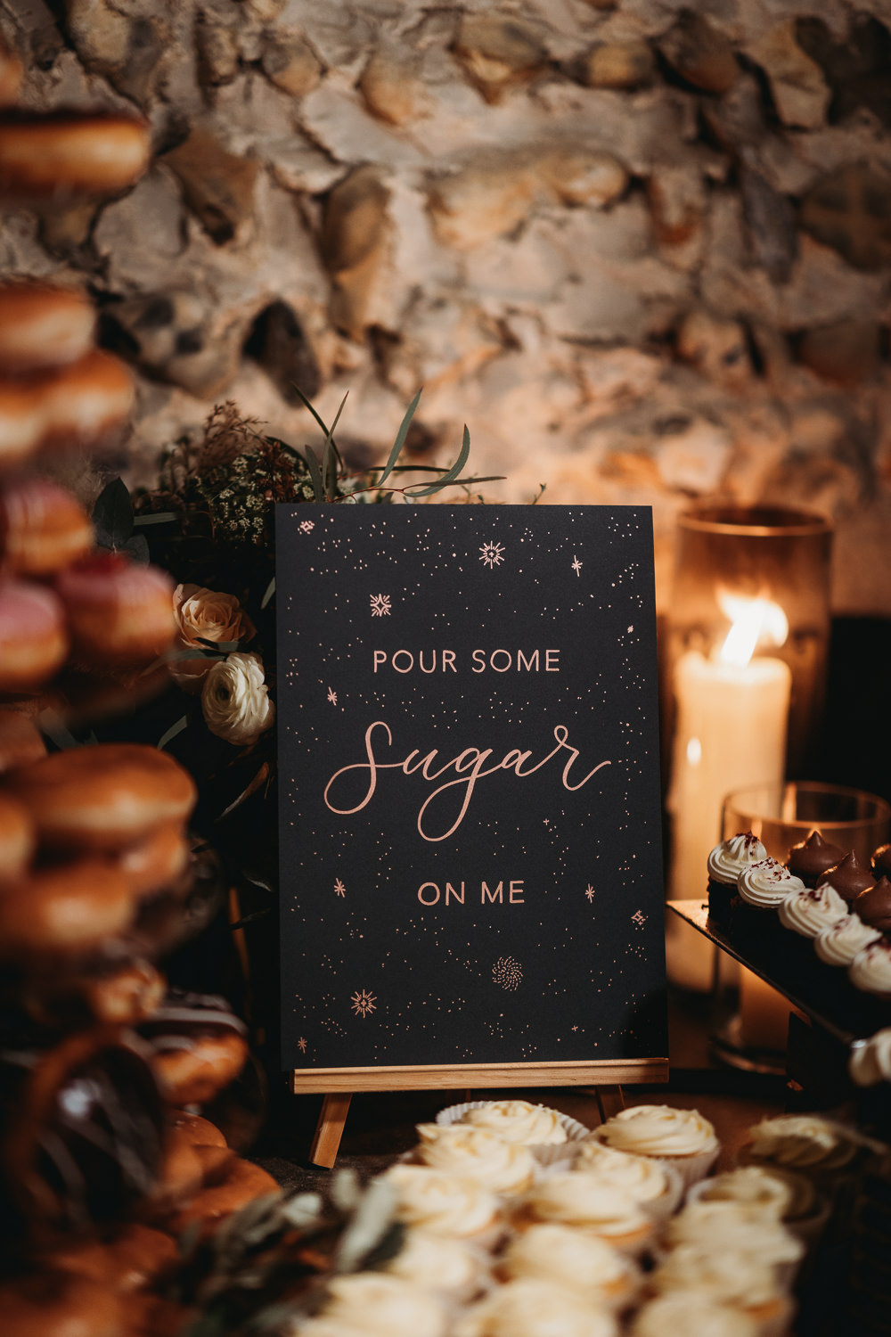 Celestial Sign Dessert Green Gold Rustic Christmas Wedding ThymeLane Photography
