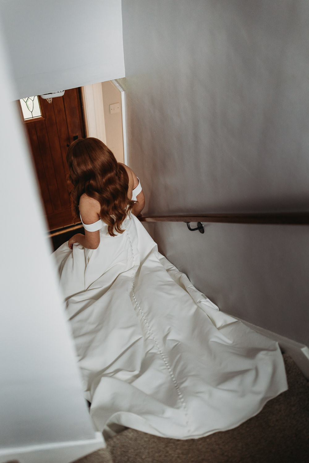 Dress Gown Bride Bridal Off Shoulder Train Rustic Christmas Wedding ThymeLane Photography
