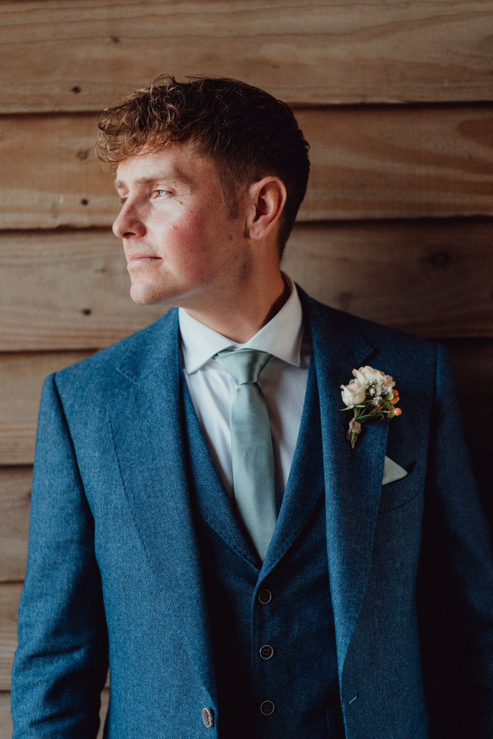 Groom Navy Suit Blue Tie South Downs Barn Wedding Emily Steve