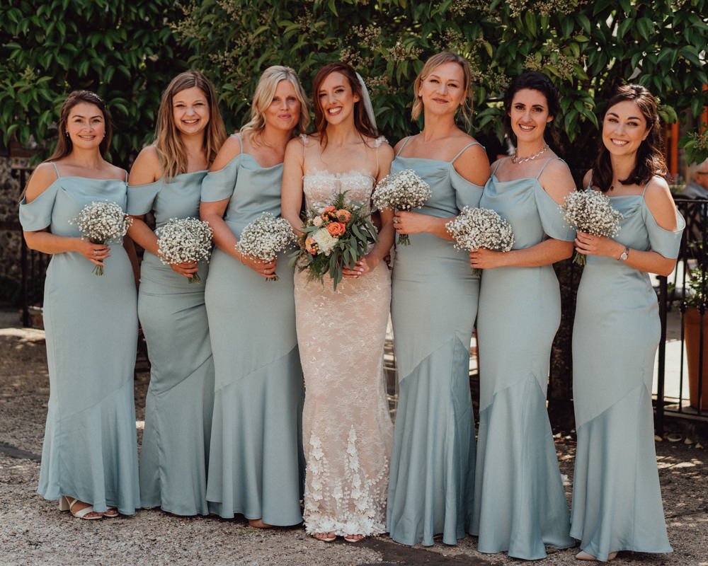 Bridesmaids Long Blue Dresses South Downs Barn Wedding Emily Steve