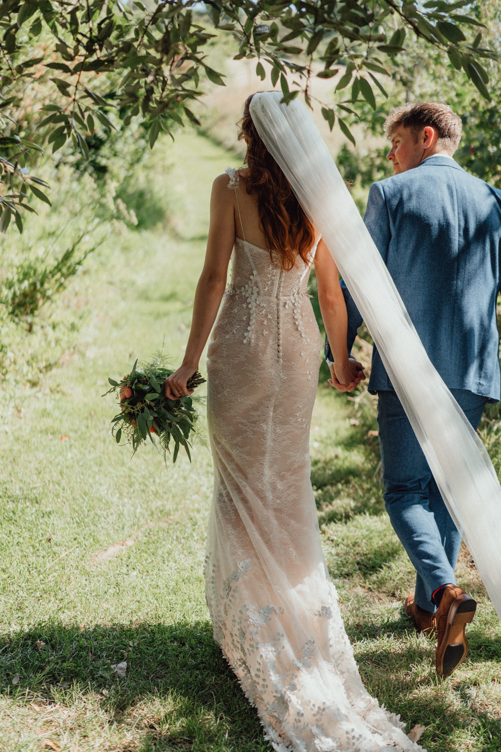 Dress Gown Bride Bridal Applique Embroidery Veil South Downs Barn Wedding Emily Steve