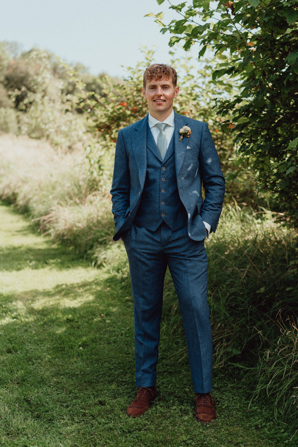 Groom Navy Suit Blue Tie South Downs Barn Wedding Emily Steve