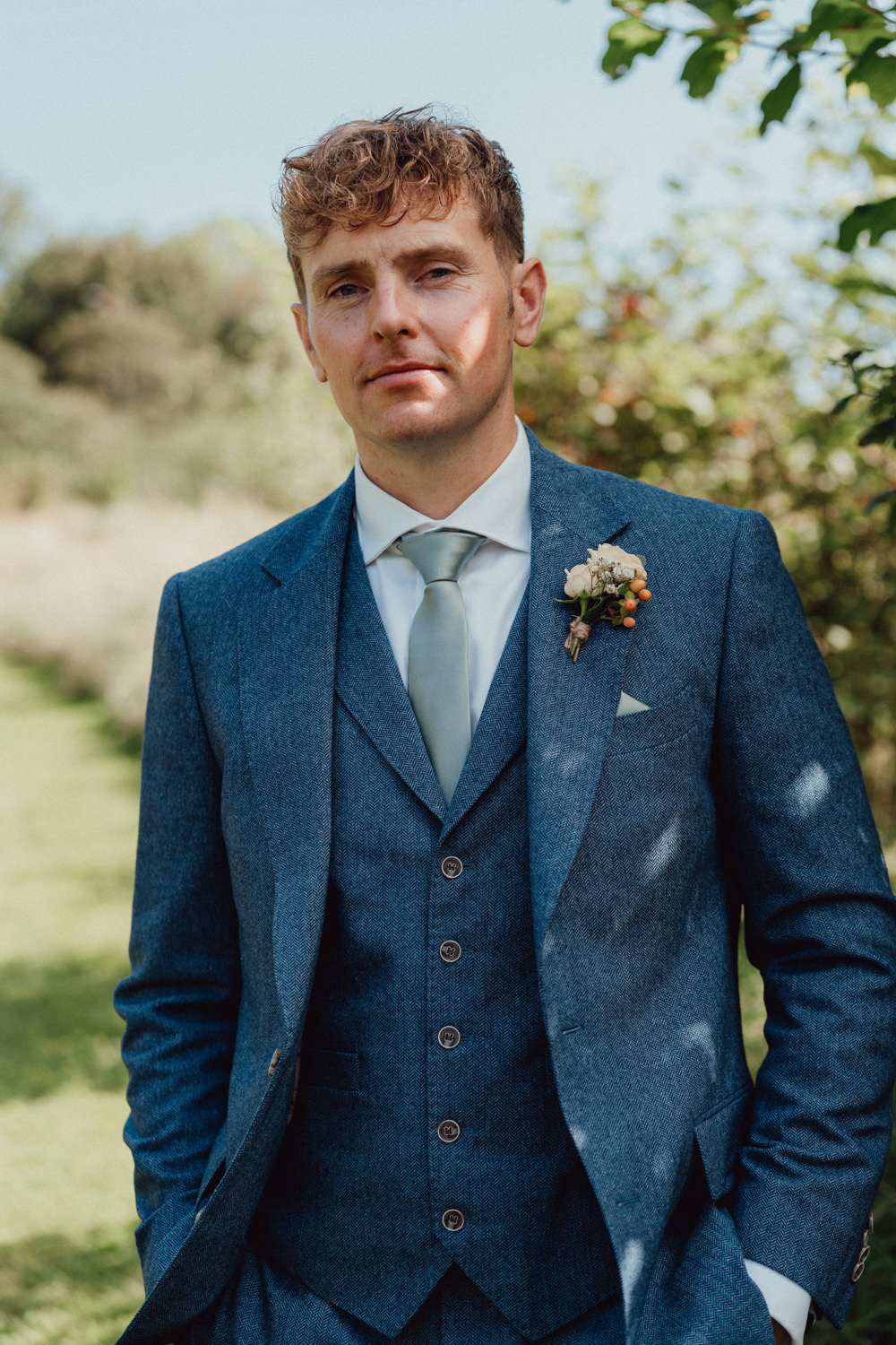 Groom Navy Suit Blue Tie South Downs Barn Wedding Emily Steve