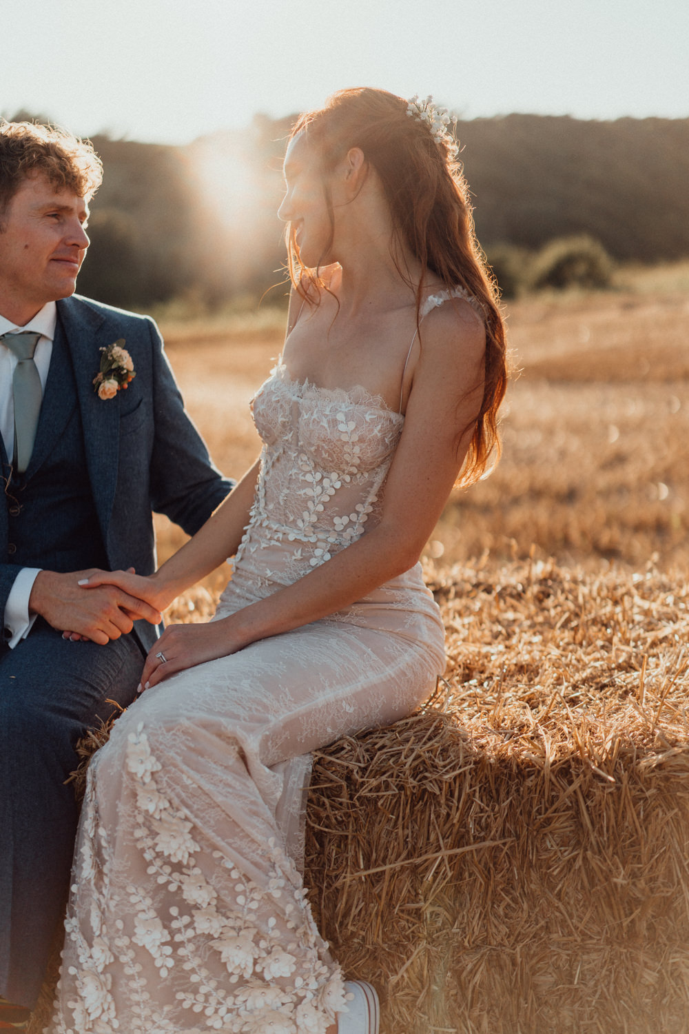 Dress Gown Bride Bridal Applique Embroidery South Downs Barn Wedding Emily Steve