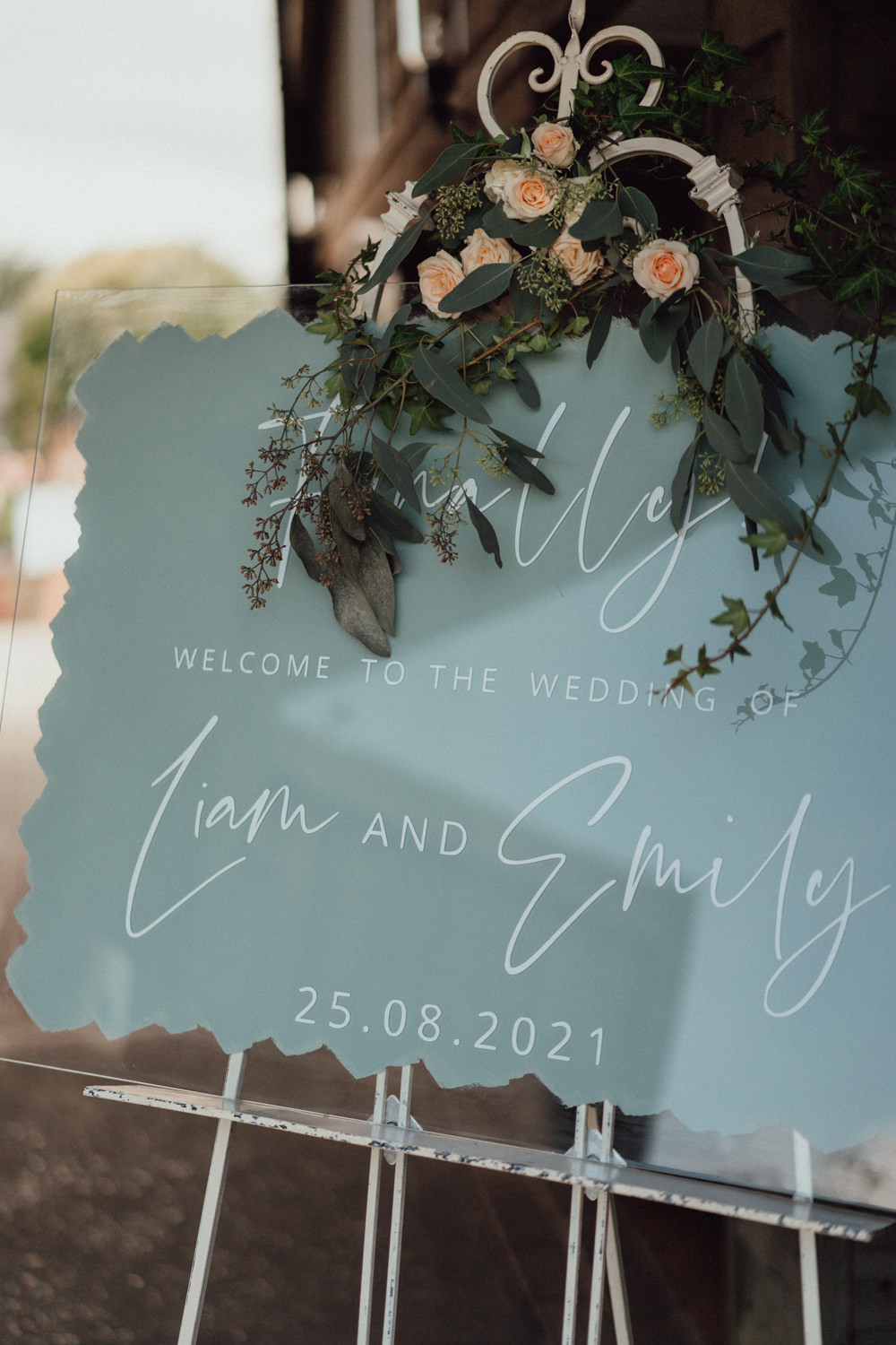 Painted Acrylic Sign Welcome Flowers South Downs Barn Wedding Emily Steve