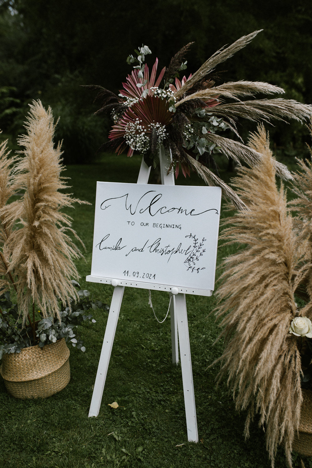 Pampas Grass Arrangements Flowers Welcome Sign Springhead Trust Wedding Alexandra Szigeti Photography