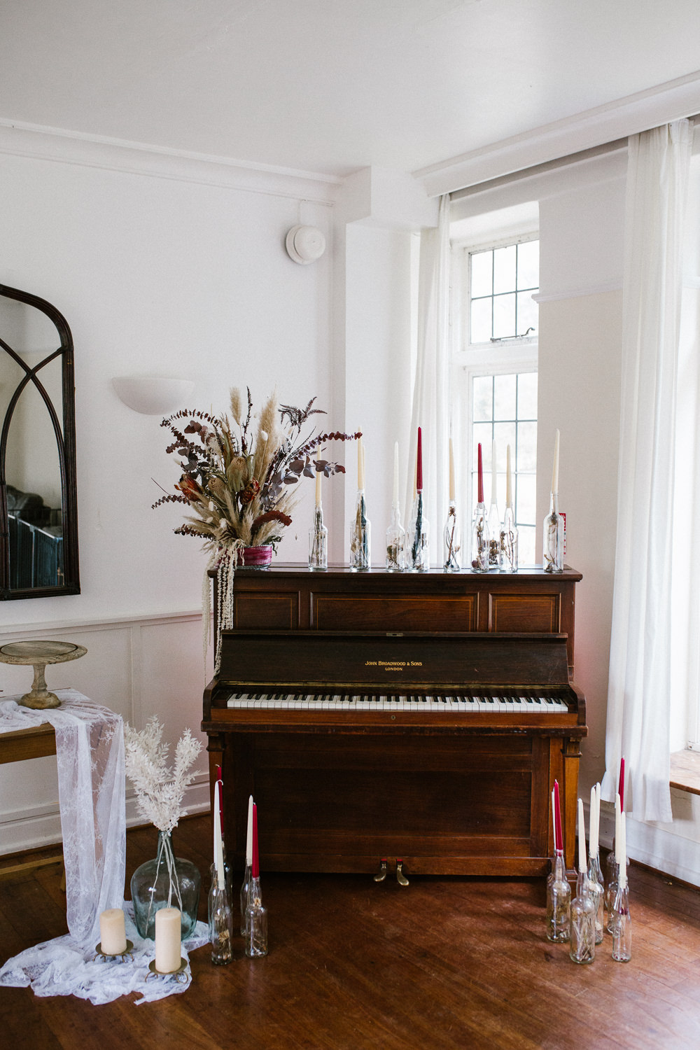 Candles Flowers Fabric Decor Piano Springhead Trust Wedding Alexandra Szigeti Photography