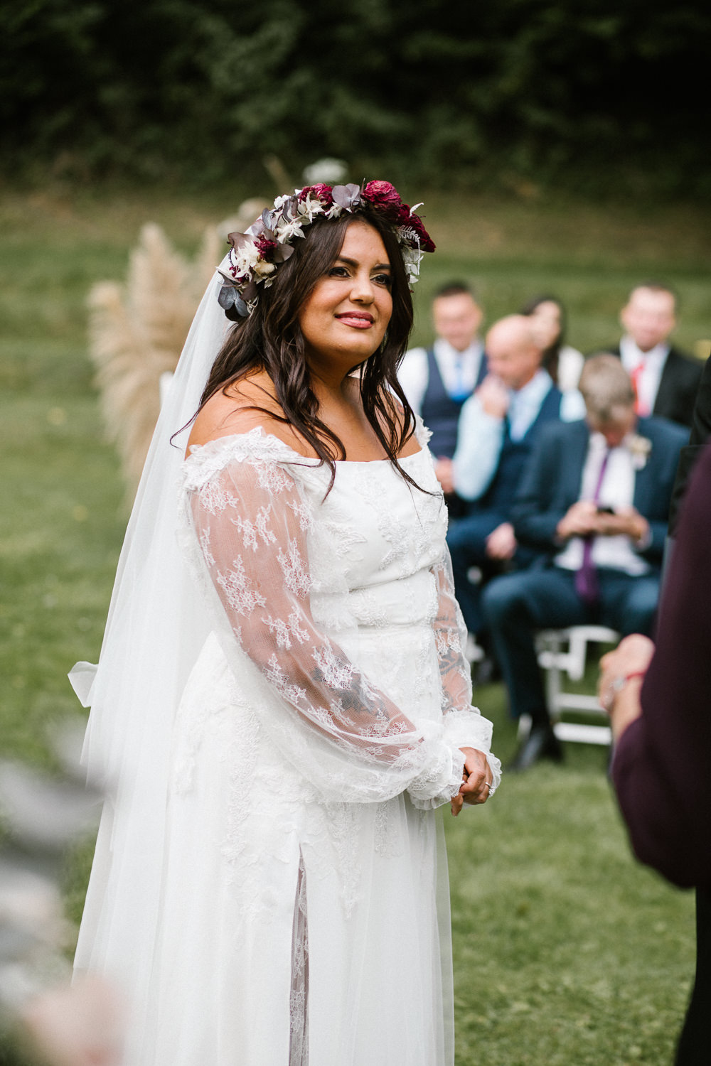 Dress Gown Bride Bridal Lace Long Sleeves Veil Flower Crown Springhead Trust Wedding Alexandra Szigeti Photography