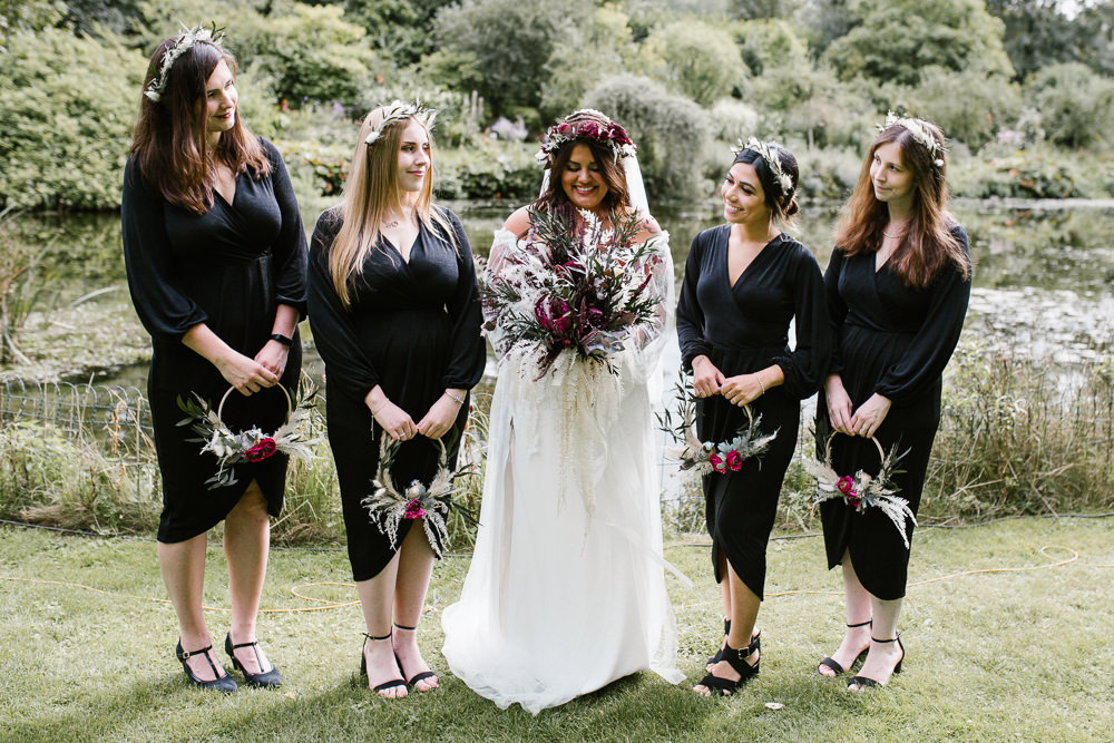 Bridesmaids Black Dresses Hoop Bouquets Springhead Trust Wedding Alexandra Szigeti Photography