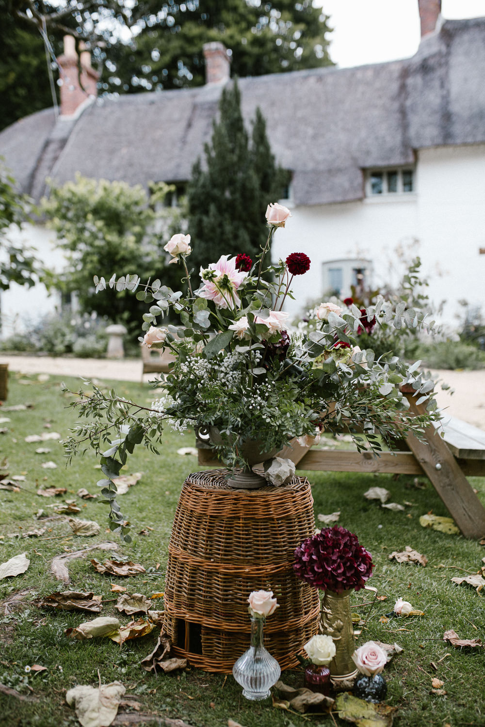 Wicker Basket Flower Arrangement Springhead Trust Wedding Alexandra Szigeti Photography