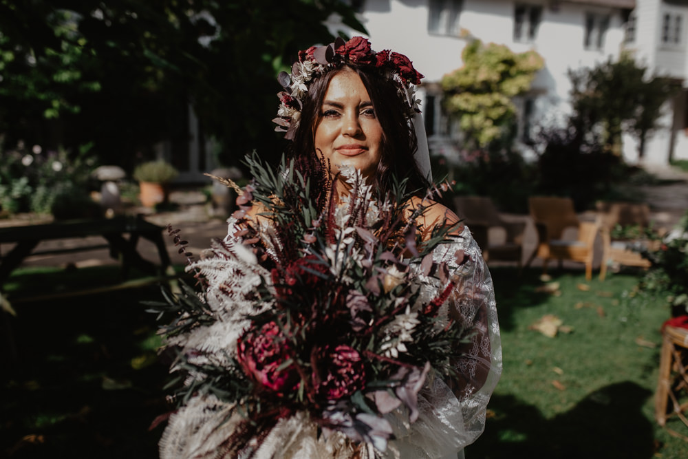 Bouquet Flowers Bride Bridal Burgundy Red Large Greenery Springhead Trust Wedding Alexandra Szigeti Photography