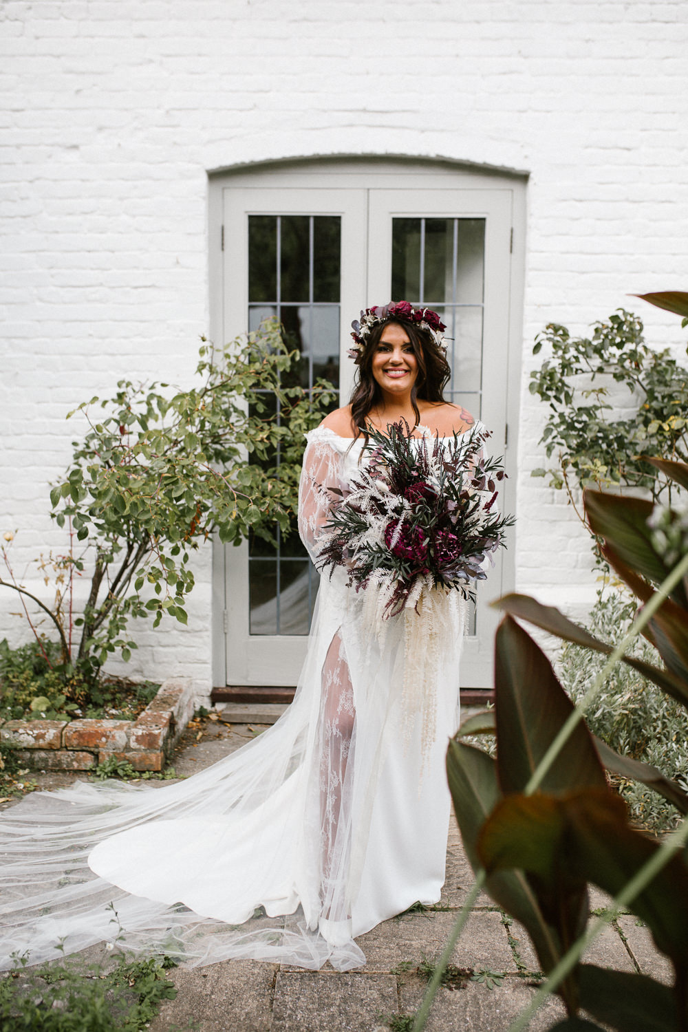 Dress Gown Bride Bridal Lace Long Sleeves Veil Flower Crown Springhead Trust Wedding Alexandra Szigeti Photography