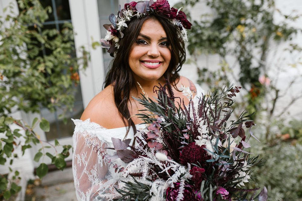 Bouquet Flowers Bride Bridal Burgundy Red Large Greenery Springhead Trust Wedding Alexandra Szigeti Photography