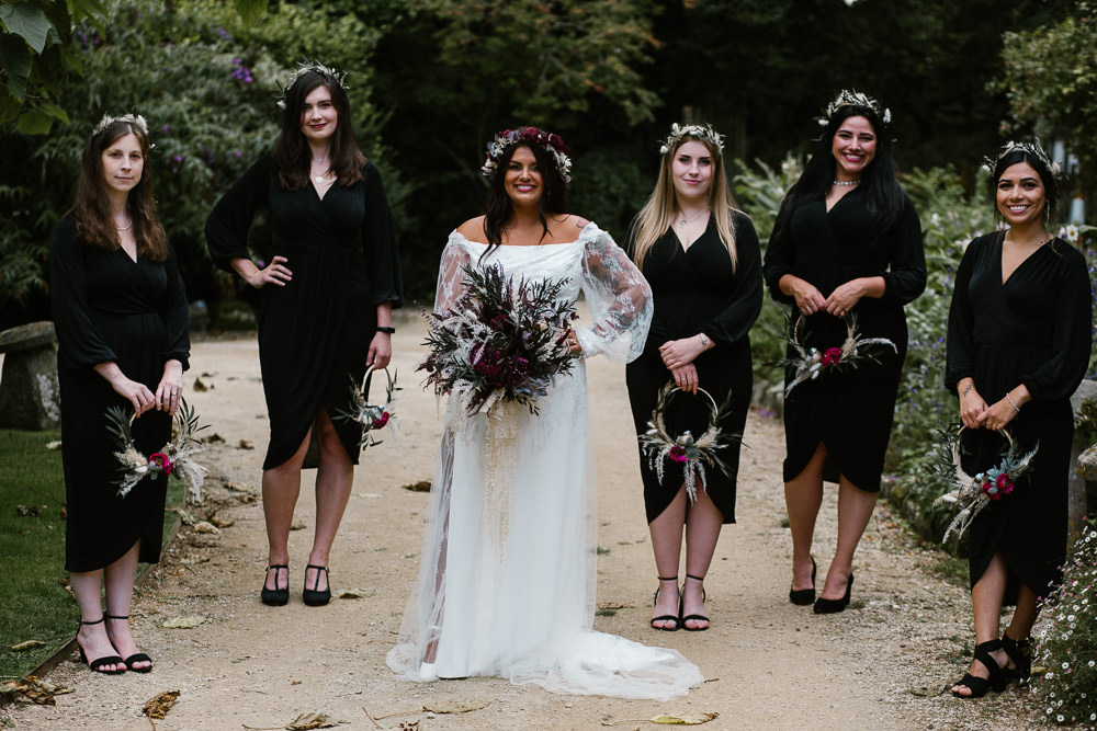 Bridesmaids Black Dresses Hoop Bouquets Springhead Trust Wedding Alexandra Szigeti Photography