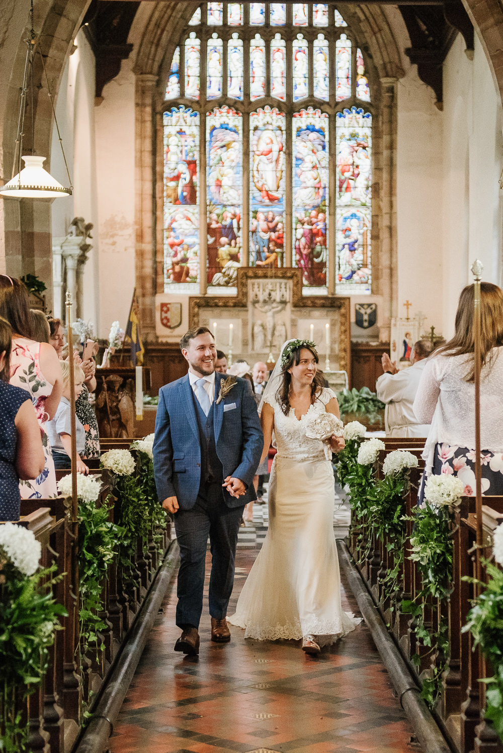 Church Pew End Greenery Staffordshire Garden Wedding Charlie and Em Photography