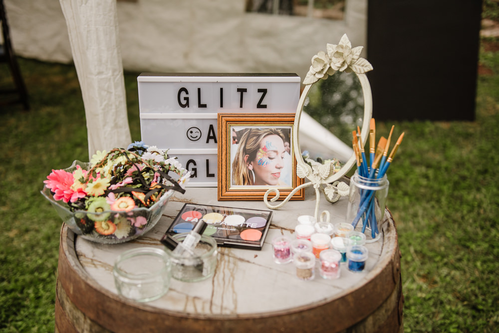 Glitter Make Up Station Staffordshire Garden Wedding Charlie and Em Photography