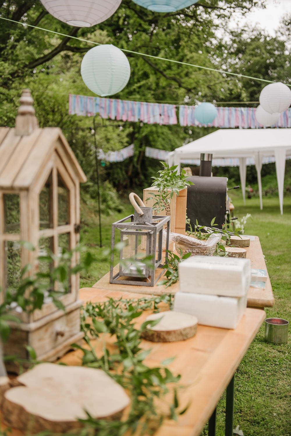 Rustic Wooden Table Decor Staffordshire Garden Wedding Charlie and Em Photography