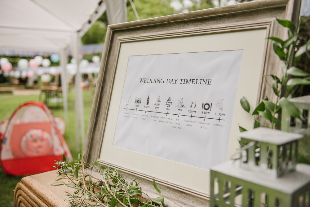 Order of the Day Sign Staffordshire Garden Wedding Charlie and Em Photography