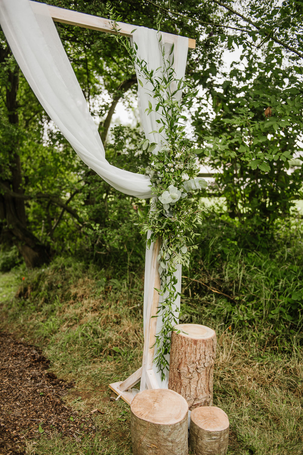 Entrance Arch Greenery Drapes Staffordshire Garden Wedding Charlie and Em Photography