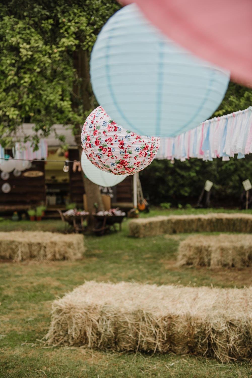 Rugs Lanterns Festoon Lights Decor Rag Bunting Staffordshire Garden Wedding Charlie and Em Photography