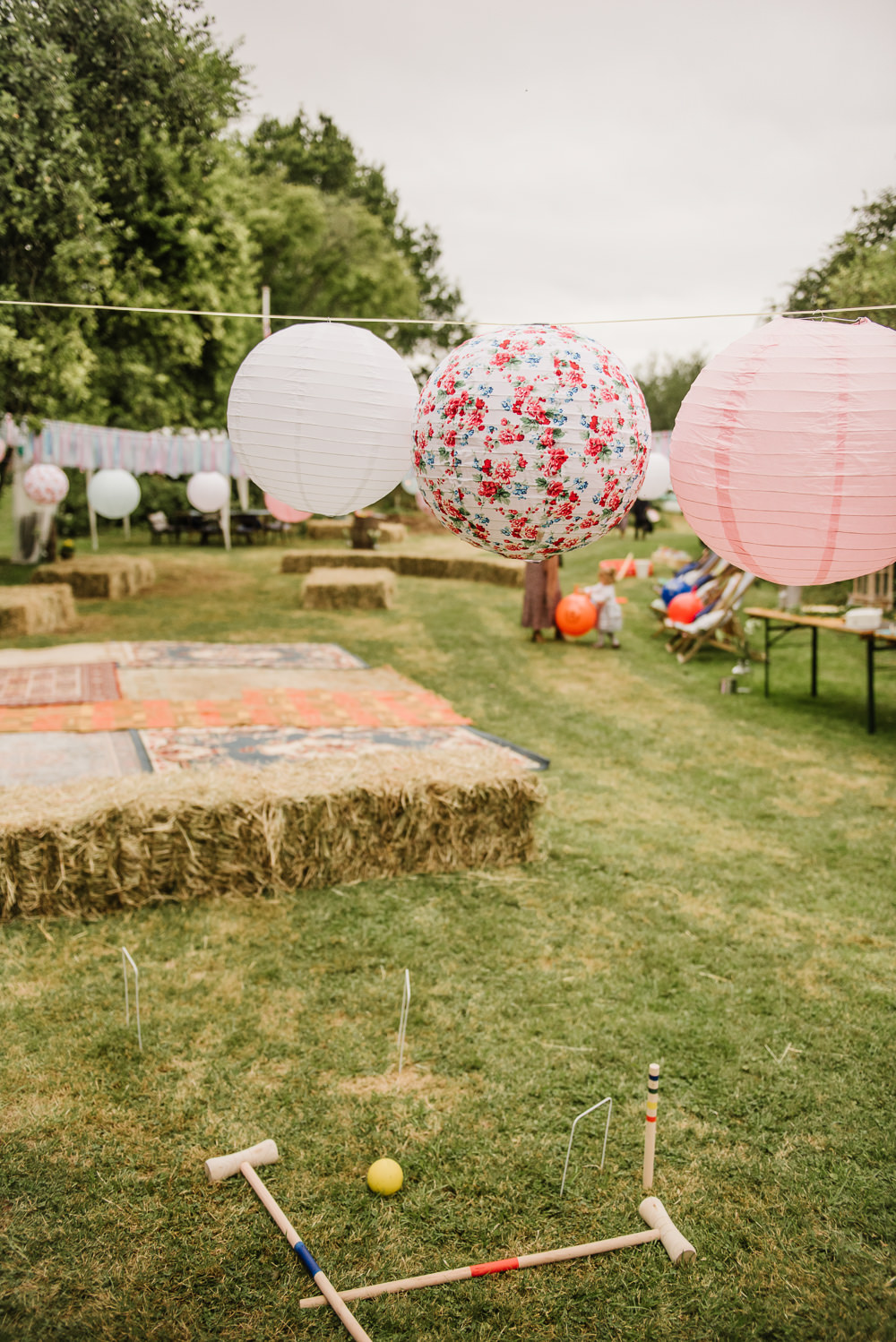 Rugs Lanterns Festoon Lights Decor Rag Bunting Staffordshire Garden Wedding Charlie and Em Photography