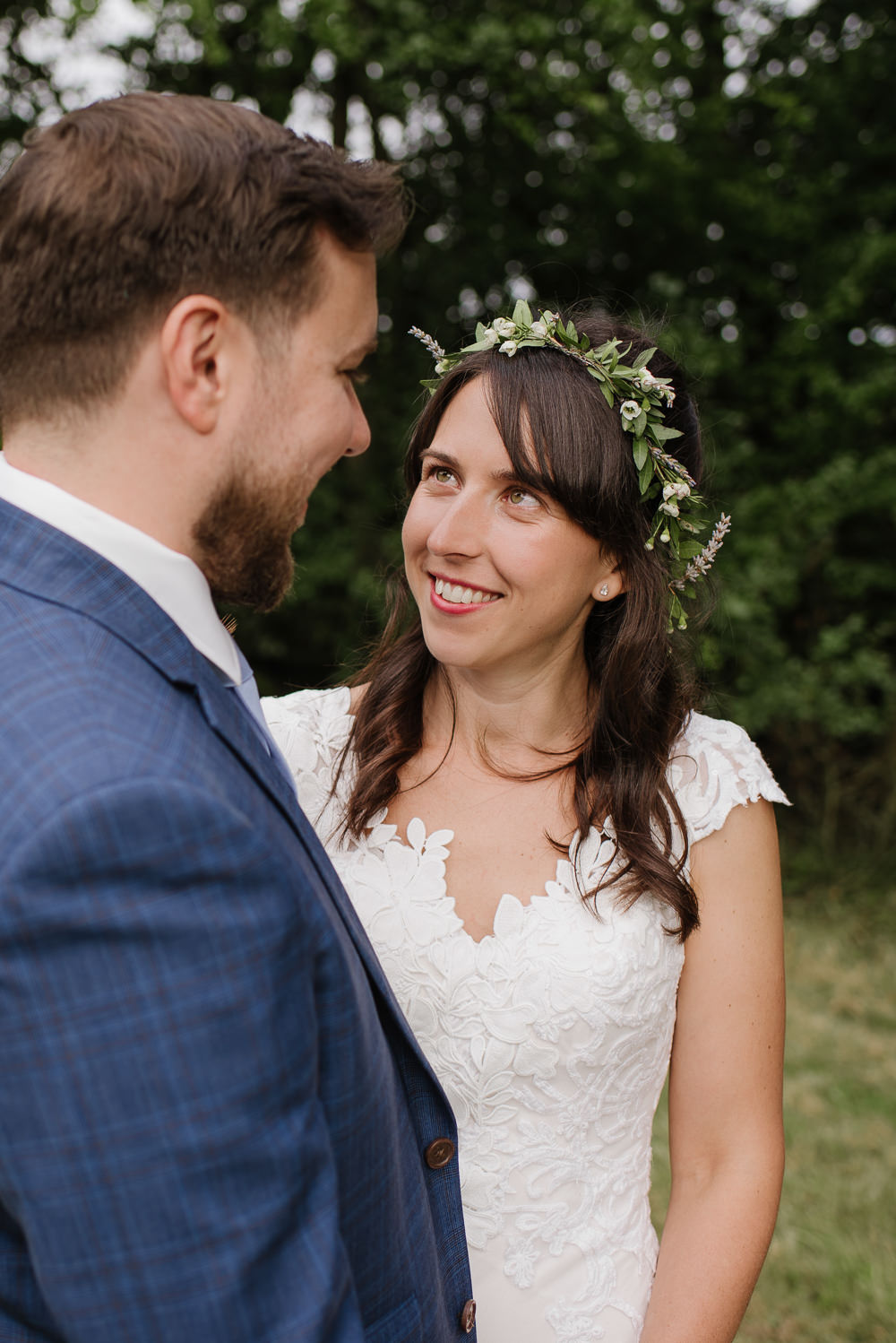 Flower Crown Greenery Bride Fringe Staffordshire Garden Wedding Charlie and Em Photography