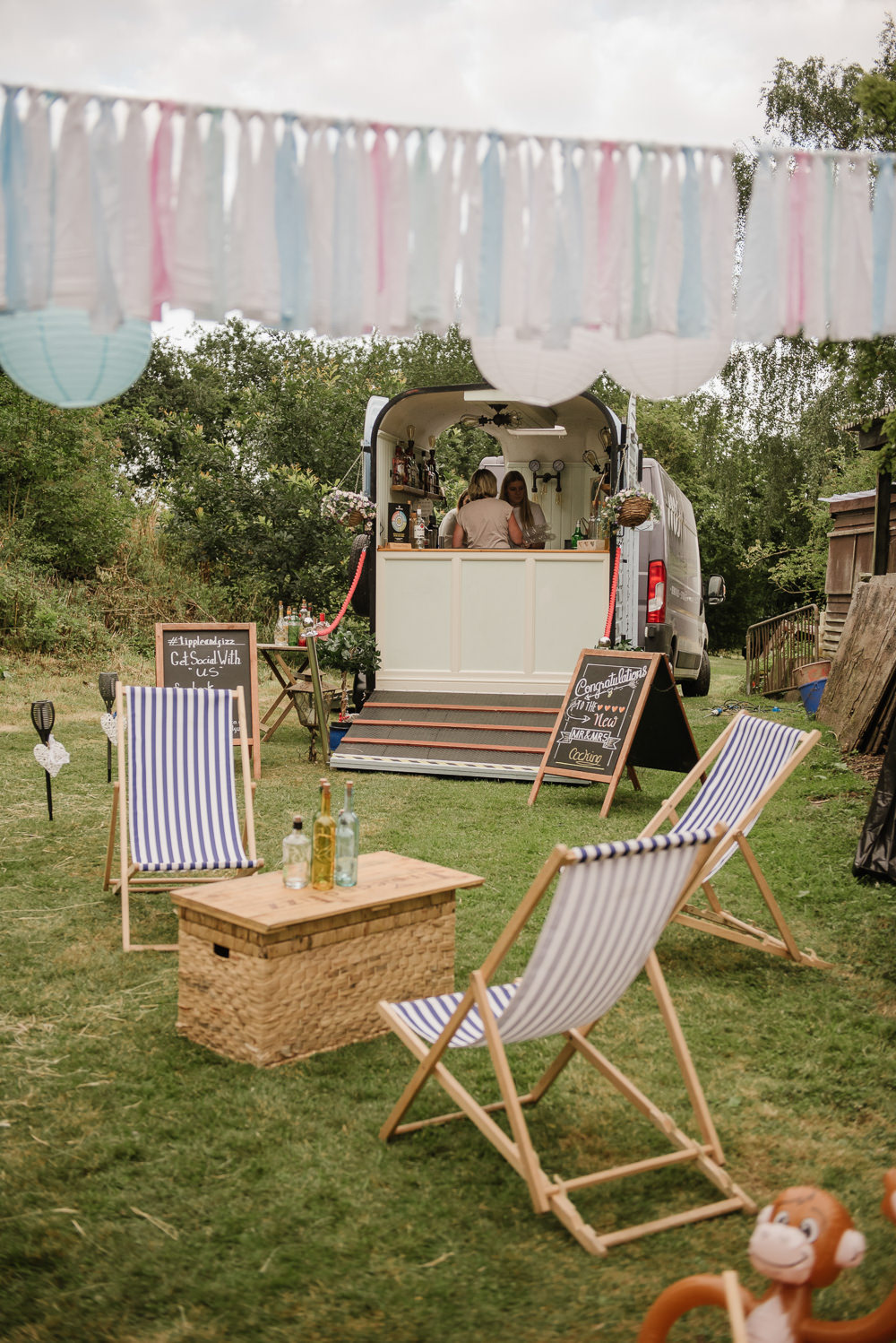 Rugs Lanterns Festoon Lights Decor Rag Bunting Staffordshire Garden Wedding Charlie and Em Photography