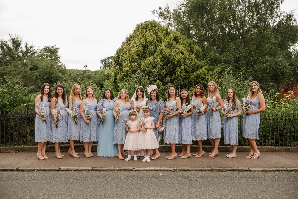 Blue Bridesmaids Dresses Staffordshire Garden Wedding Charlie and Em Photography