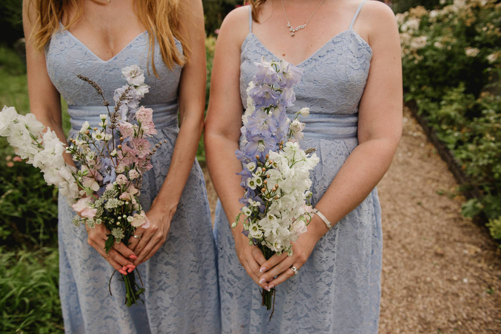 Blue Bridesmaids Dresses Bouquets Staffordshire Garden Wedding Charlie and Em Photography