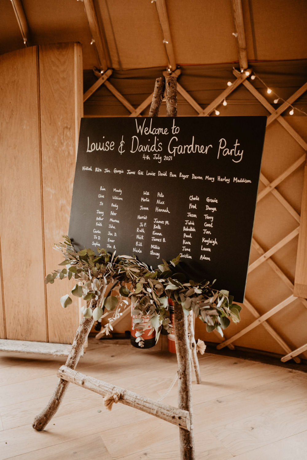 Chalk Black Board Seating Chart Table Plan Greenery Thorpe Garden Wedding Camilla Andrea Photography