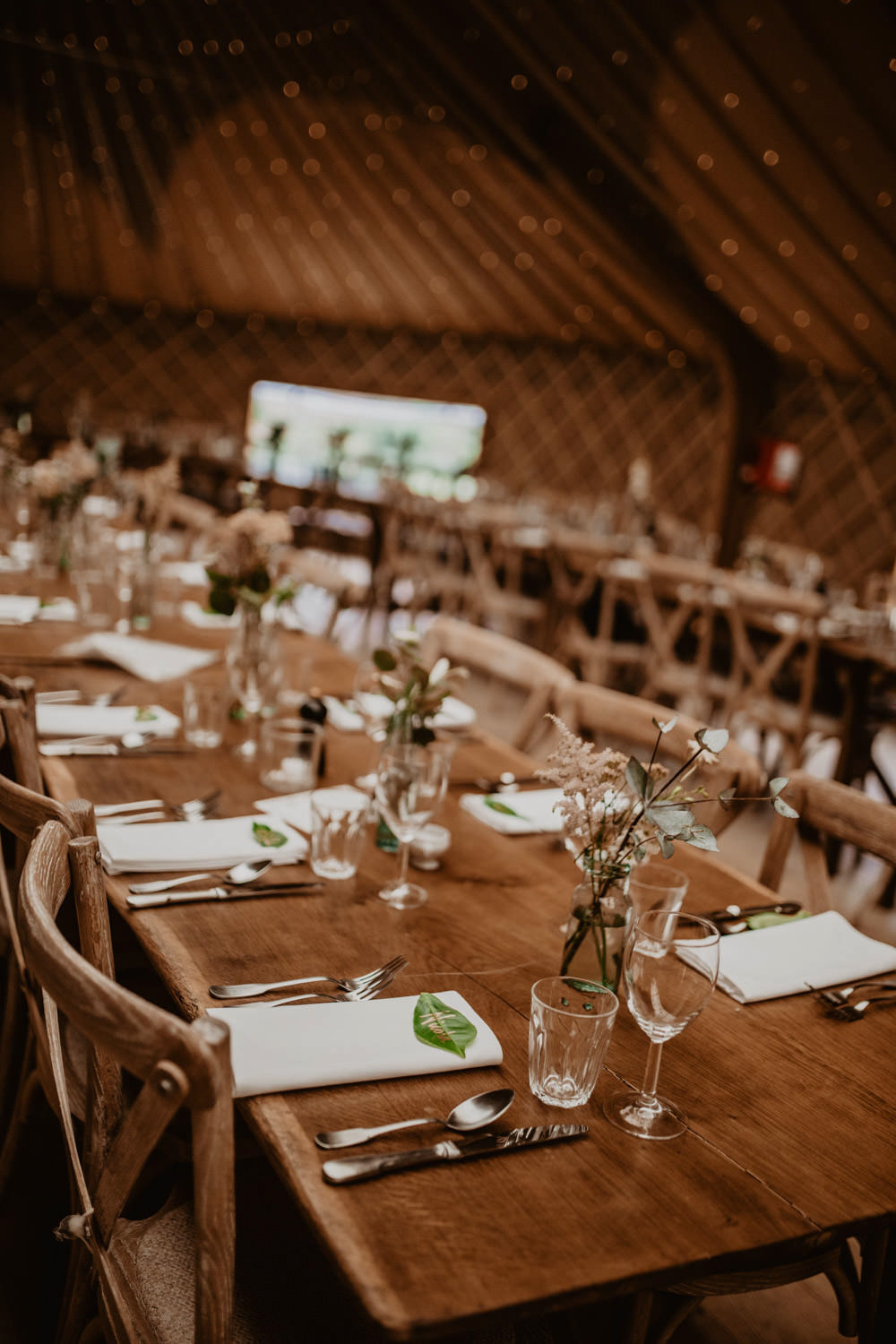 Long Wooden Table Decor Bottle Flowers Thorpe Garden Wedding Camilla Andrea Photography