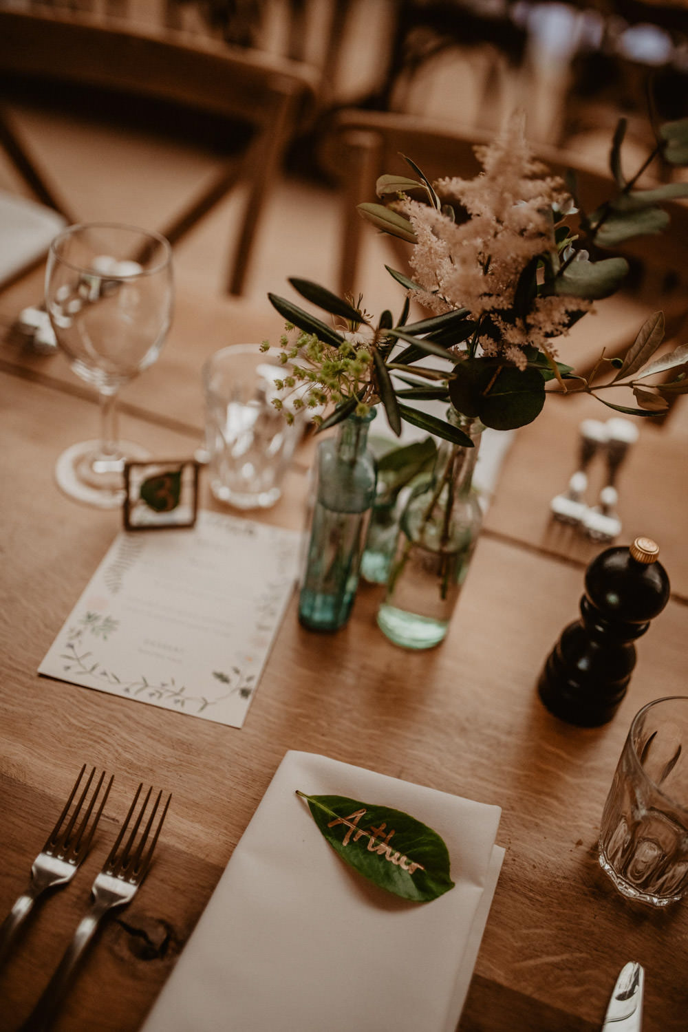 Place Setting Leaf Place Name Menu Thorpe Garden Wedding Camilla Andrea Photography
